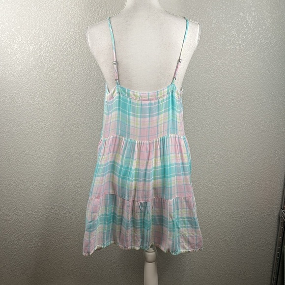 Abound Pastel Plaid Summer V-Neck Spaghetti Strap Babydoll Dress Size Medium New - Picture 4 of 6